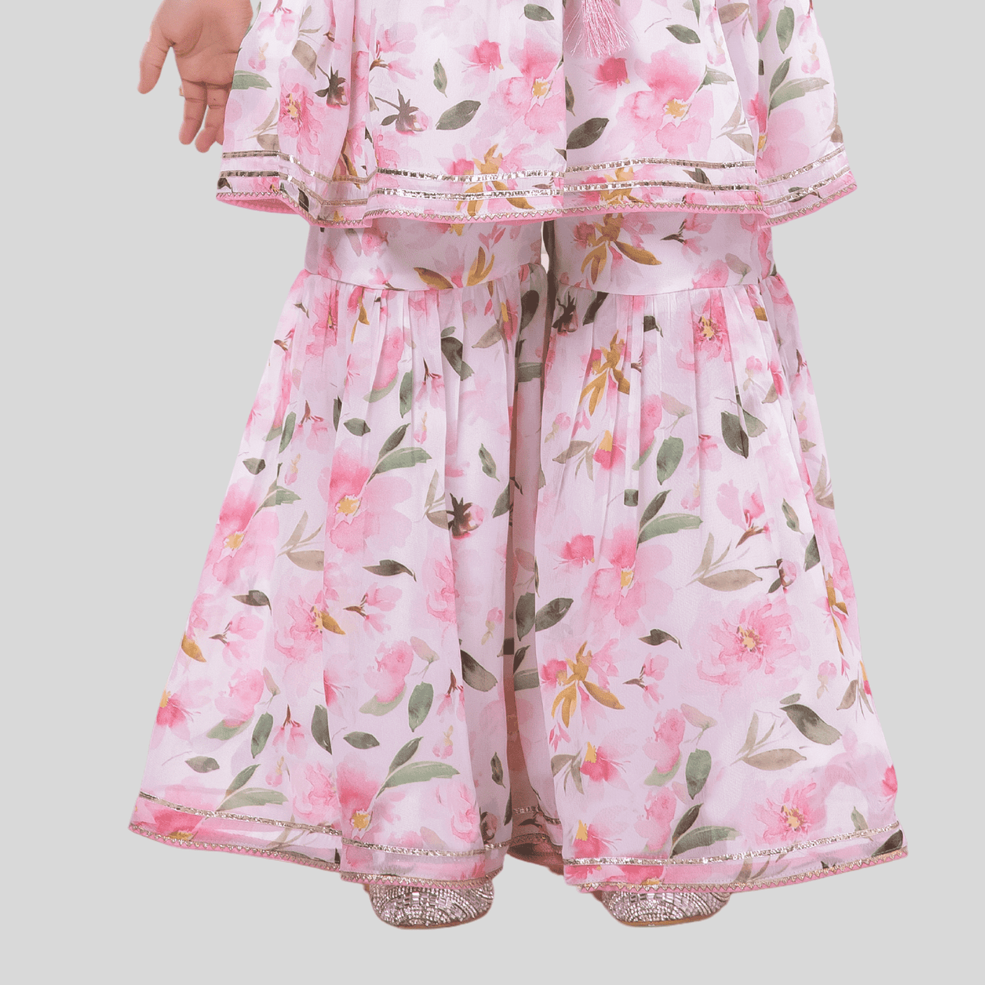 Girls Traditional Sleeves Less Sharara Set - Pink