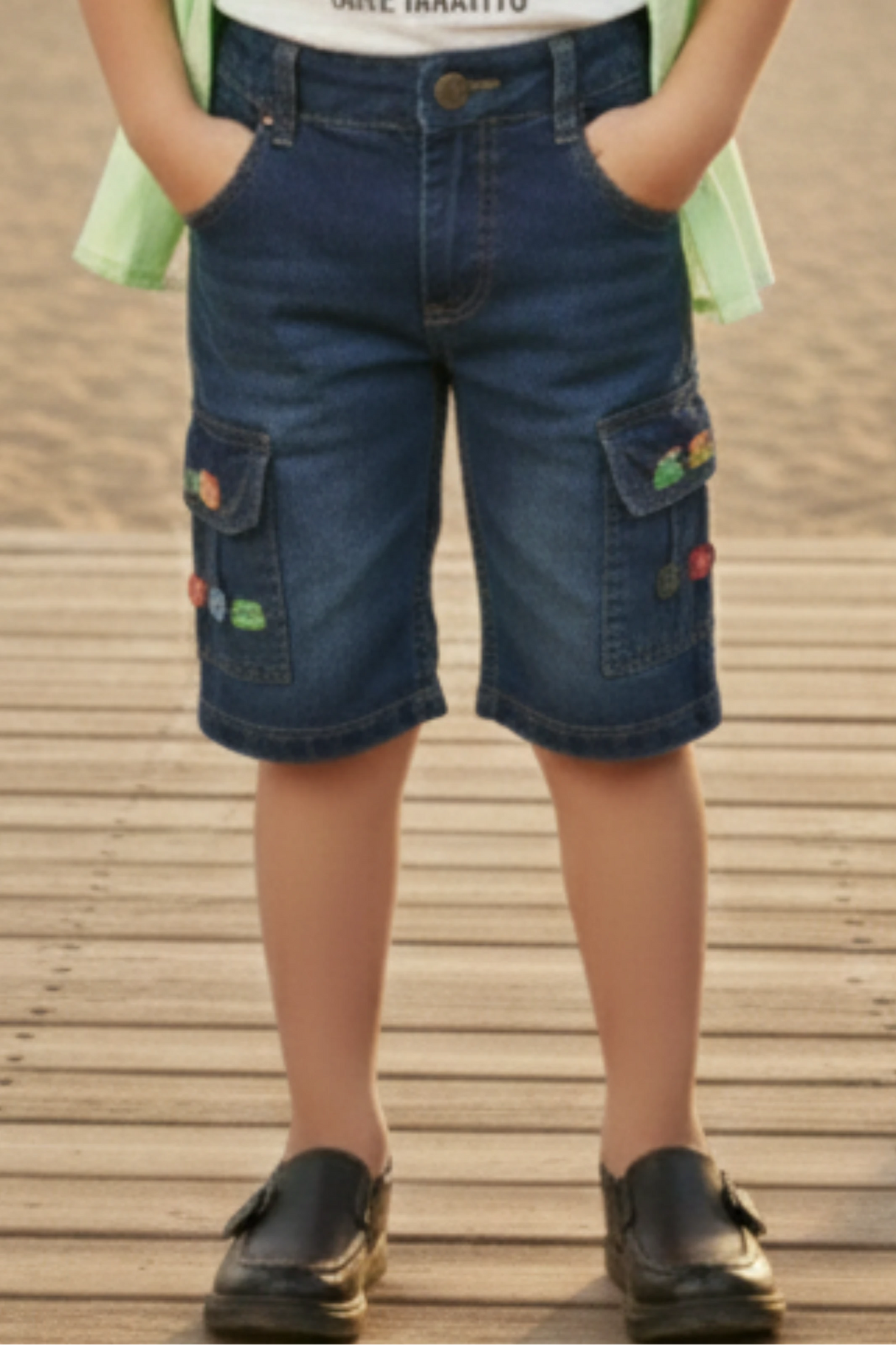Boys’ 3-Piece "Urban Explorer" Set – Mint Green Shirt, Graphic Tee & Denim Cargo Shorts