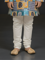 Boys Mustard Yellow Mughal Heritage Print Kurta Set.