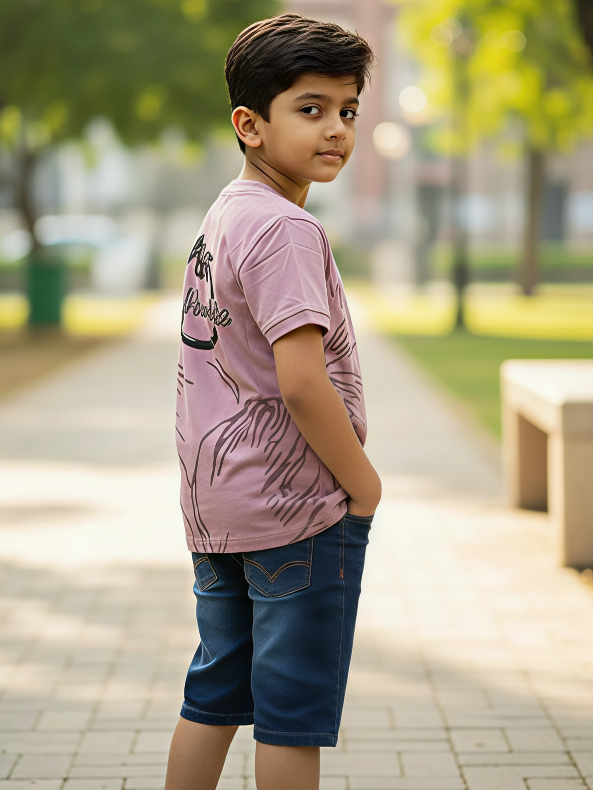 Kids' Subtle Floral Graphic Purple T-Shirt