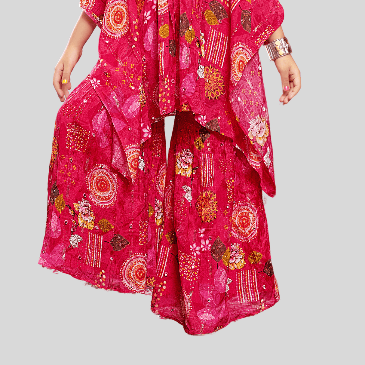 Girls Traditional 3/4th Sleeves Ghagara Set - Rani