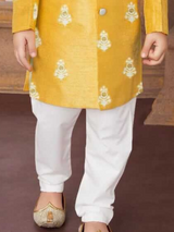 Boys Traditional Printed Regular Sherwani - Yellow