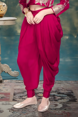 Girls'/Teen Rani Pink Dhoti & Crop Shrug Set