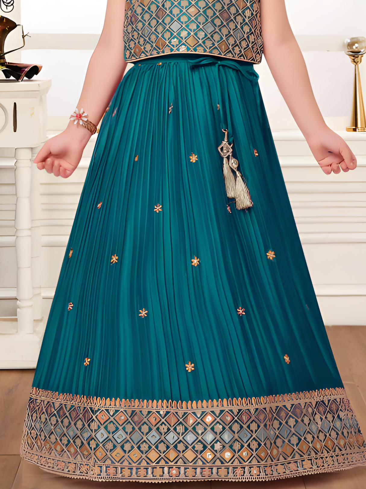 Girls' Spring Floral Printed Lehenga Choli Set