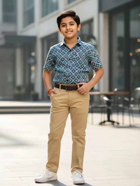 Boys' Premium Khaki Slim Fit Cotton Chinos with Adjustable Waist