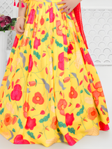 Girls' Elegant Ivory Multi-Color Embroidered Lehenga Set
