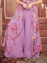 Girls Traditional Sleeves Less Plazo Set - Purple