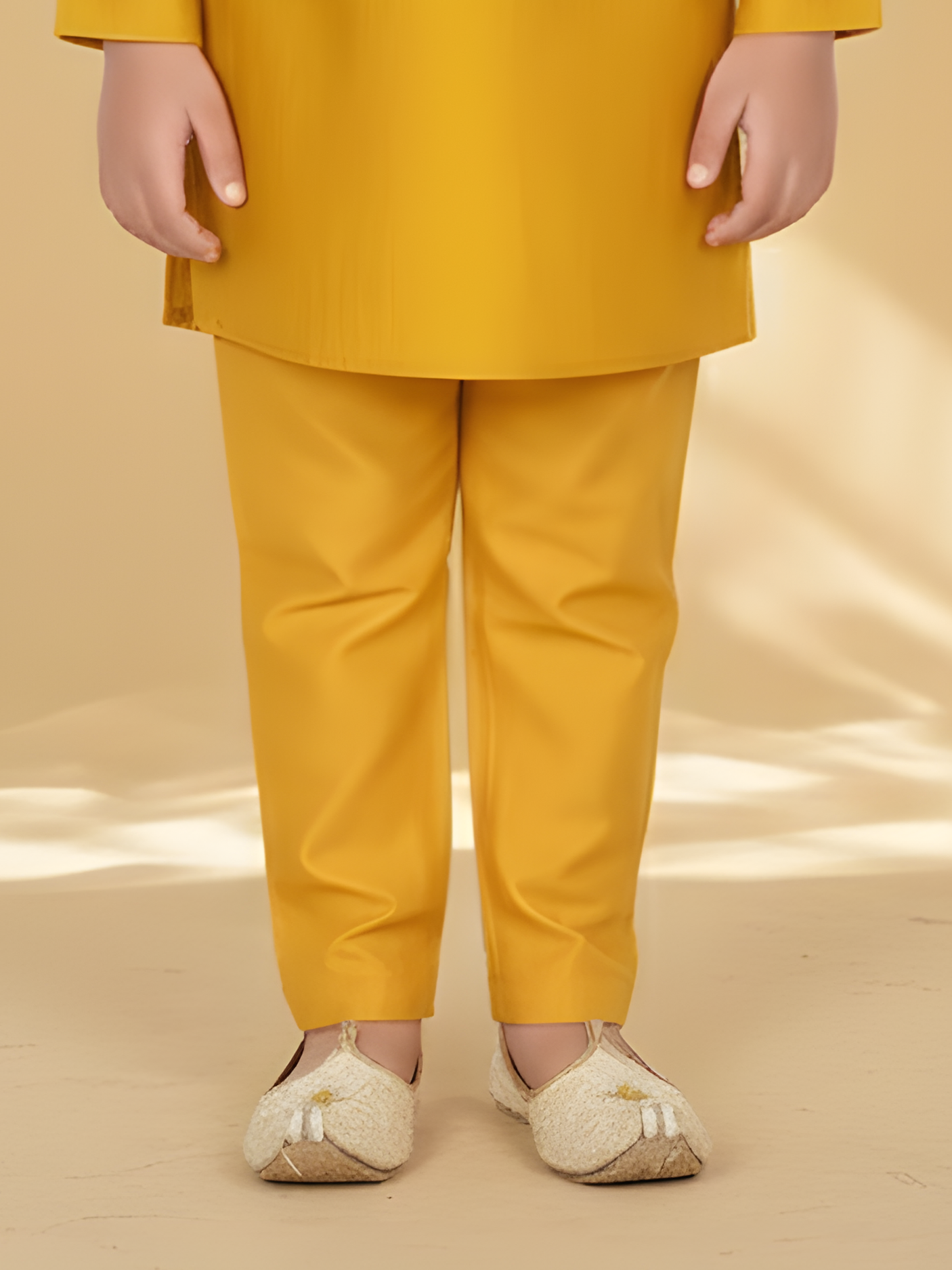 Boys' Gold/Mustard Yellow Kurta Pajama with Floral Embroidered Short Jacket