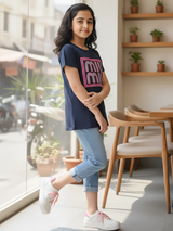 Girls' Navy Blue "MIU MIU" Graphic Tee - Sparkle Edition