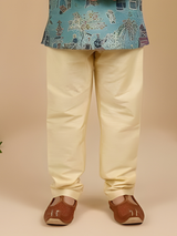 Boys' Teal Batik/Kalamkari Style Scenic Print Kurta Pajama Set