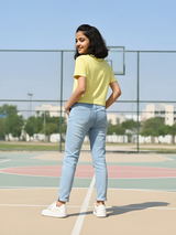 Girls' Trendy Yellow Graphic Print Crop Top