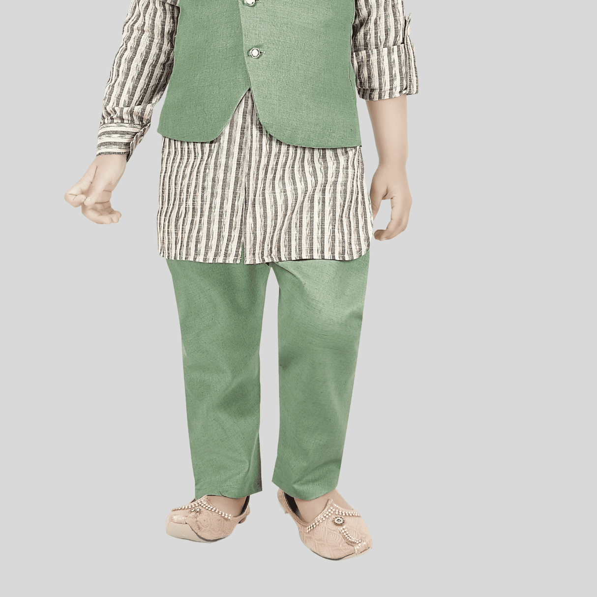 Boys Traditional Neuron Plain Chudidar Kurta with Koti - Green