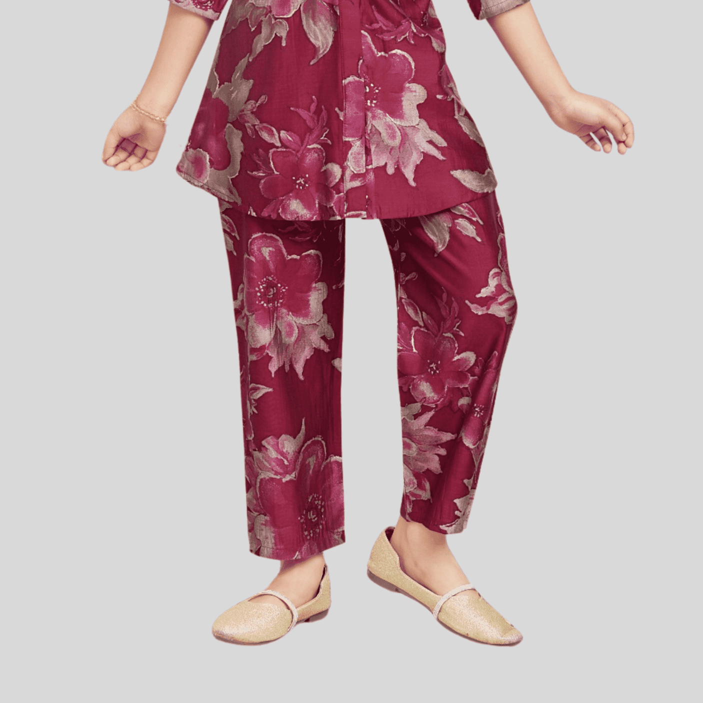 Girls Traditional 3/4th Sleeves Pant Set - Maroon