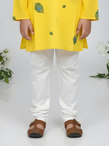 Boys' Festive Yellow Angrakha Kurta and Red Dhoti Set with Patchwork Applique
Handle