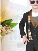 Boys' Dark Wash Denim Suit Set with Contrast Scarf and T-Shirt