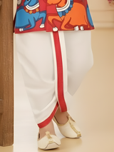 Boys Red Krishna Print Kurta Set with Dhoti