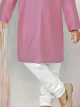 Boys' Marigold Orange Kurta with Tree and Bird Print and Cream Pajama Set