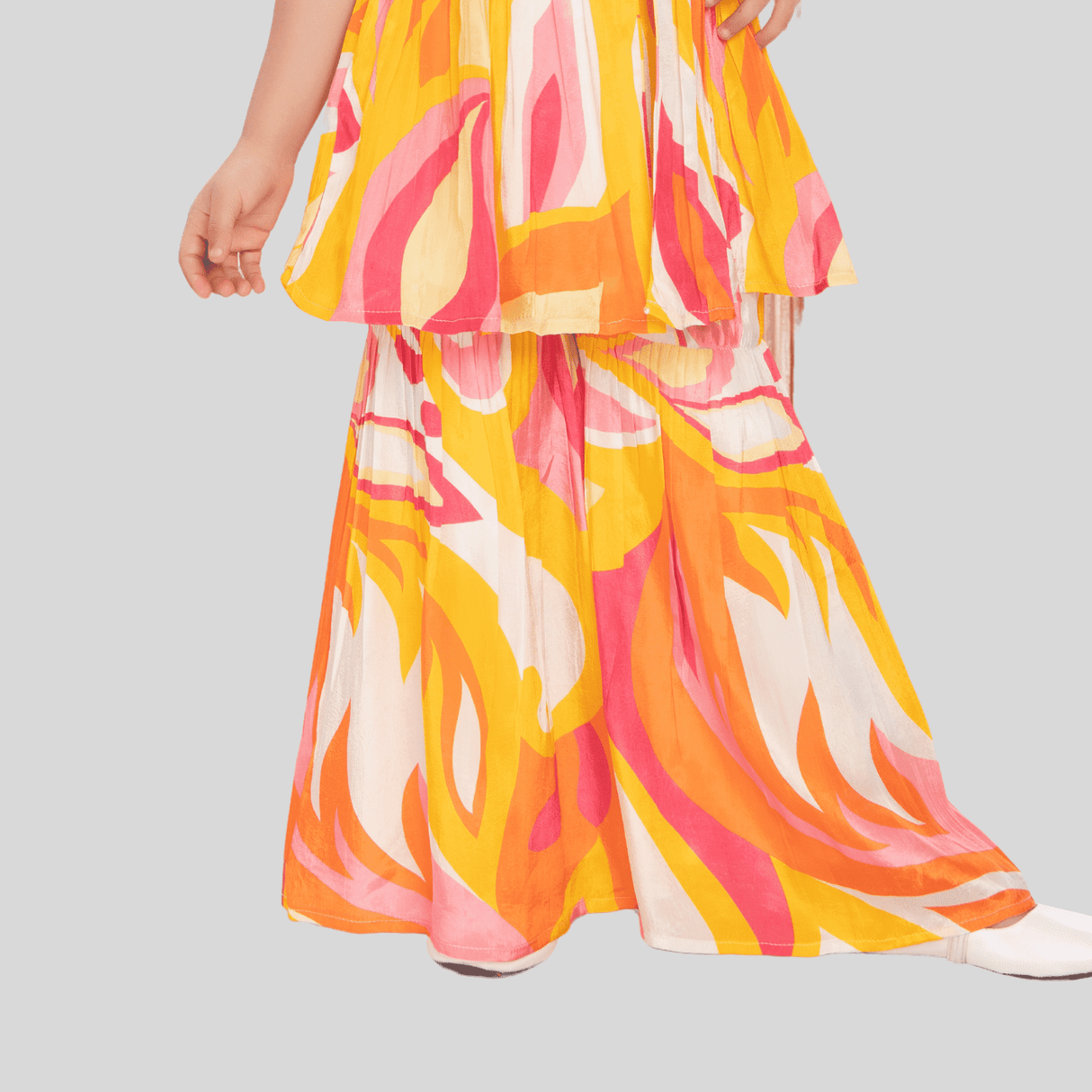 Girls Traditional Sleeves Less Ghagara Set - Yellow