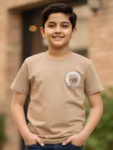 Kids' Faith Cross Logo T-Shirt - Tan/Brown Short Sleeve Tee.