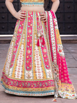Girls' Cream & Pink Printed Crop Top Lehenga Choli Set