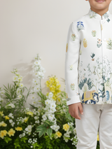 Boys' Cream Printed Bandhgala Jacket/Sherwani with Elephant Motif