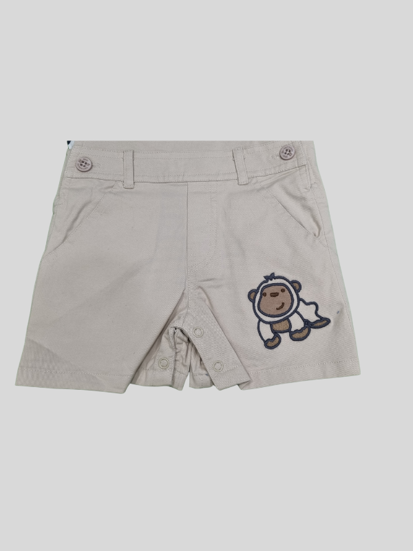 Baby Boys’ Beige Dungaree Set with Striped T-Shirt and Cute Monkey Patch - Brown