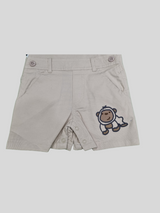 Baby Boys’ Beige Dungaree Set with Striped T-Shirt and Cute Monkey Patch - Brown