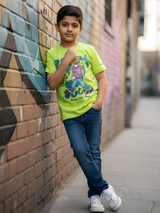 Boys' Neon Green Street Art Graphic Tee with Skater Print