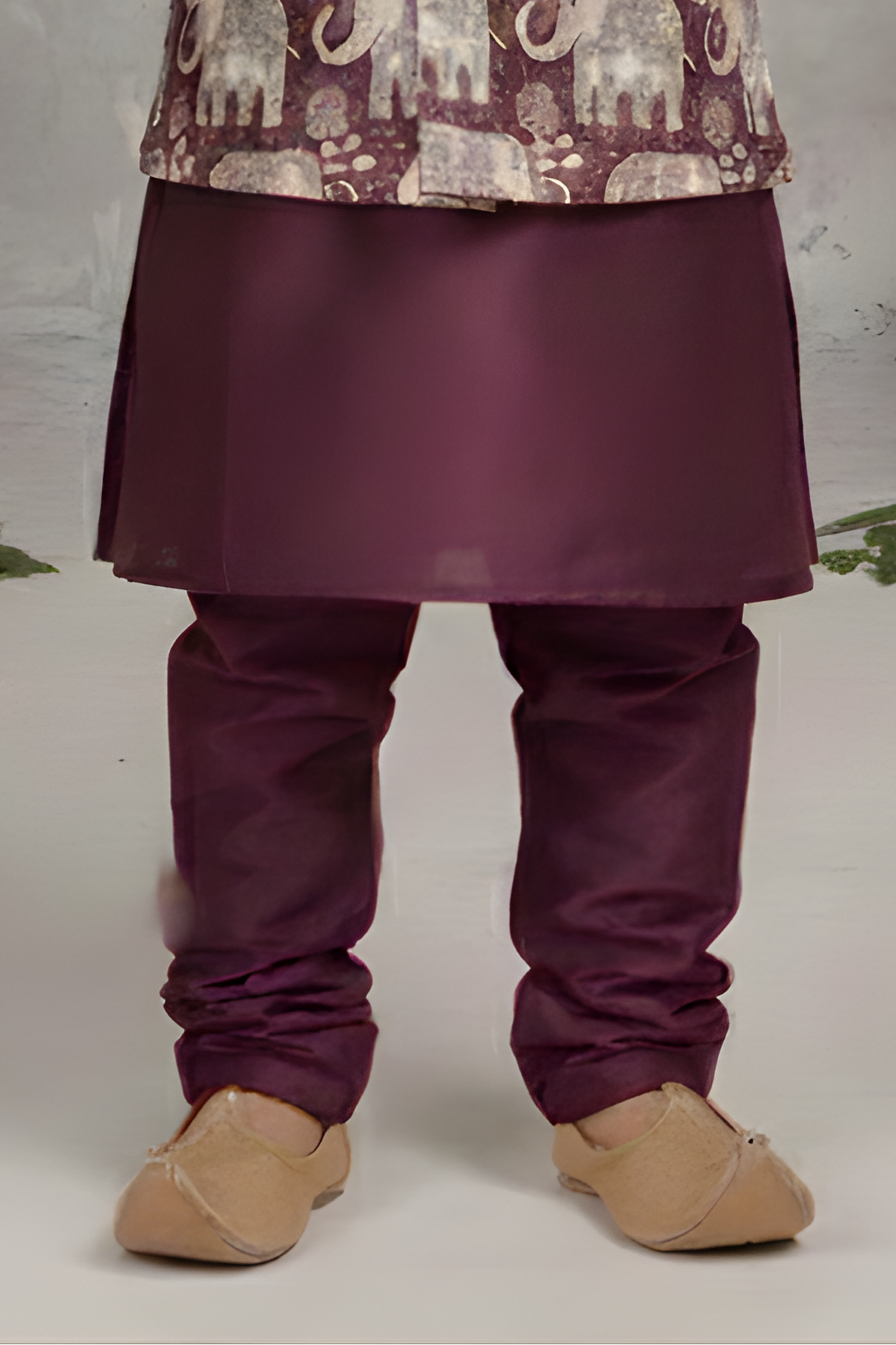 Boys' Regal Purple Kurta Pajama with Elephant Print Nehru Jacket