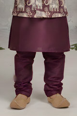 Boys' Regal Purple Kurta Pajama with Elephant Print Nehru Jacket