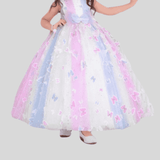 Girls Party Printed Heavy Western Gown - White