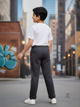 Boys' Premium Grey Melange Track Pants with Sporty Circular Print