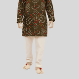 Boys Traditional Printed Chudidar Kurta Set - Green