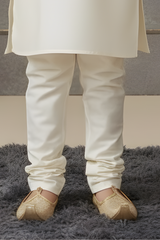 Boys' Cream Silk-Blend Kurta Set with Floral Embroidered Nehru Jacket