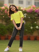 Girls' Vibrant Lime Green Graphic Crop Top