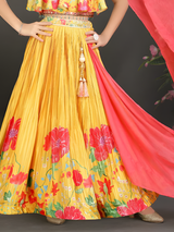 Girls' Festive Marigold Yellow Heavy Paisley Lehenga Choli
