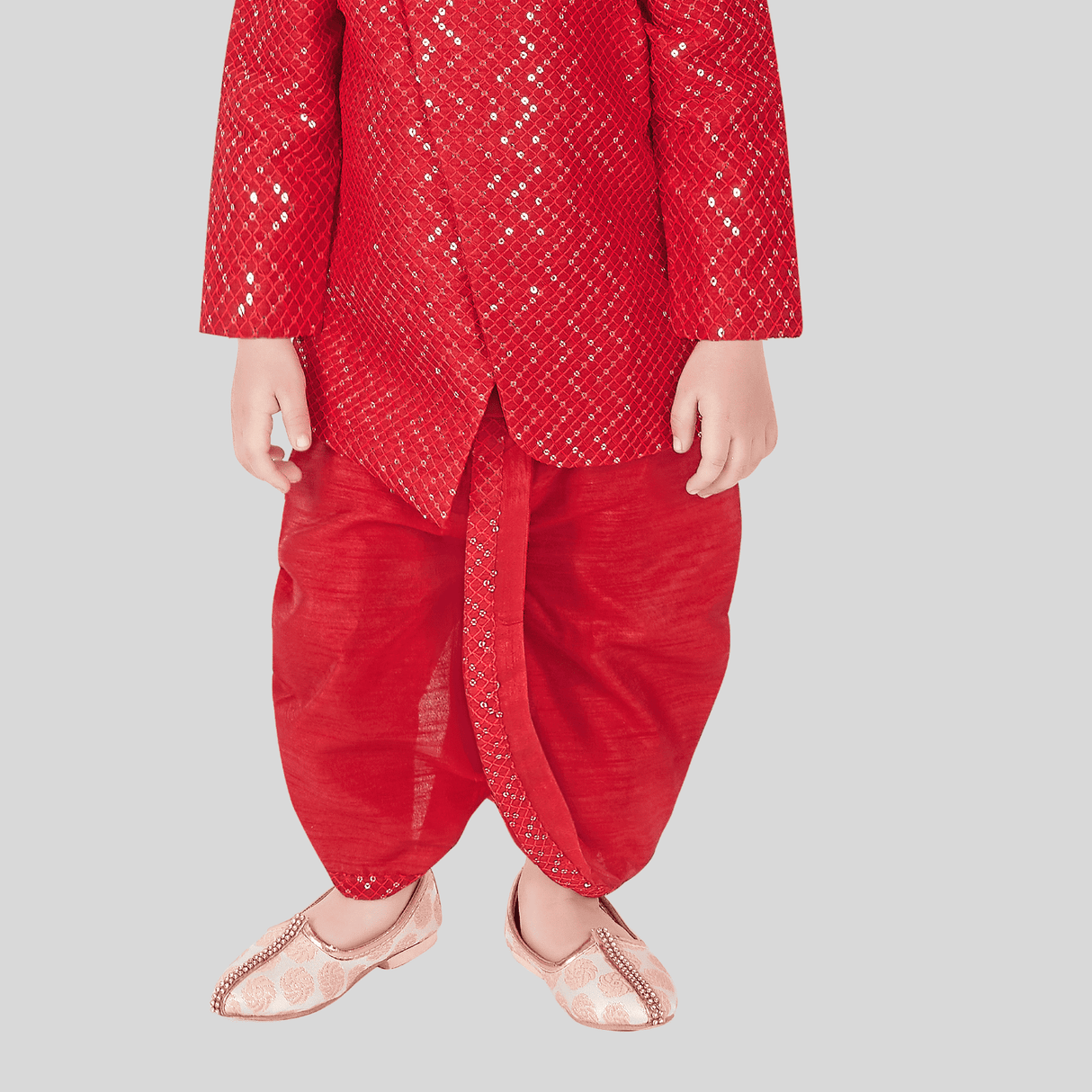 Boys Traditional With Work Kurta Set With Mojdi - Red