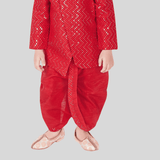Boys Traditional With Work Kurta Set With Mojdi - Red