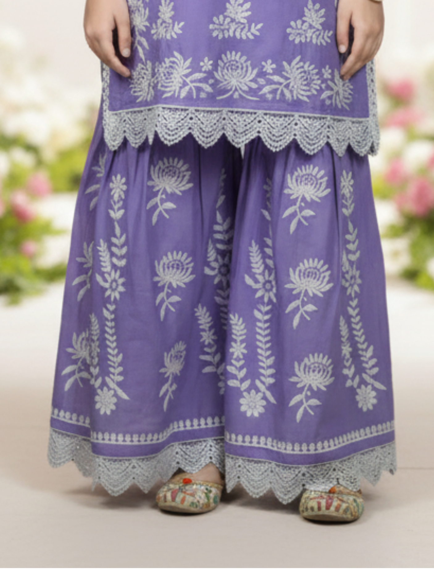 Girls' Purple Embroidered Sharara Set.
