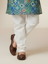 Boys' Festive Multi-Color Geometric Print Kurta with Cream Pyjama Set.