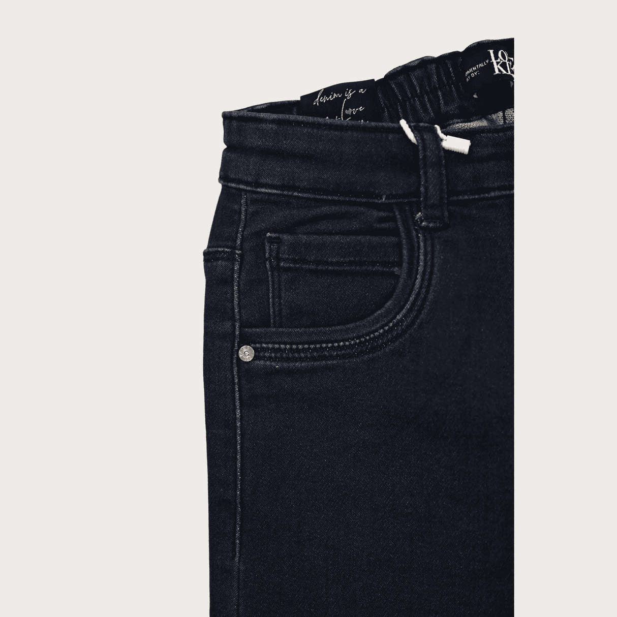 Girls Casual Plain Jeans Pant Half Elastic - Navy Blue