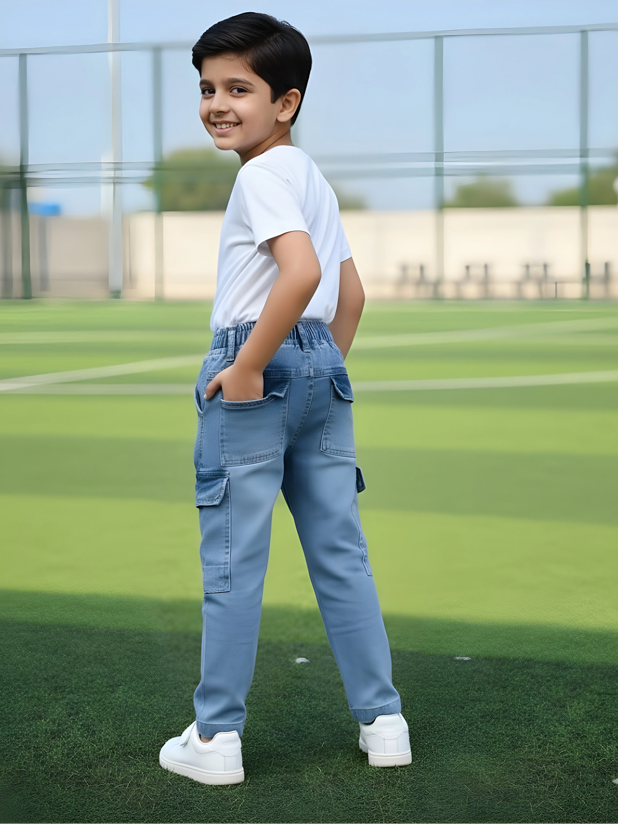 Boys' Light Blue Denim Cargo Jeans