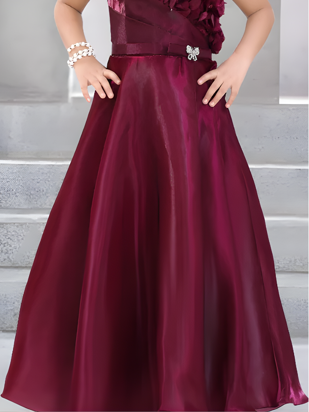 Girls Party Plain Satin Western Gown - Purple