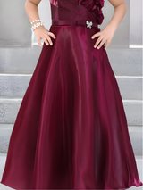 Girls Party Plain Satin Western Gown - Purple