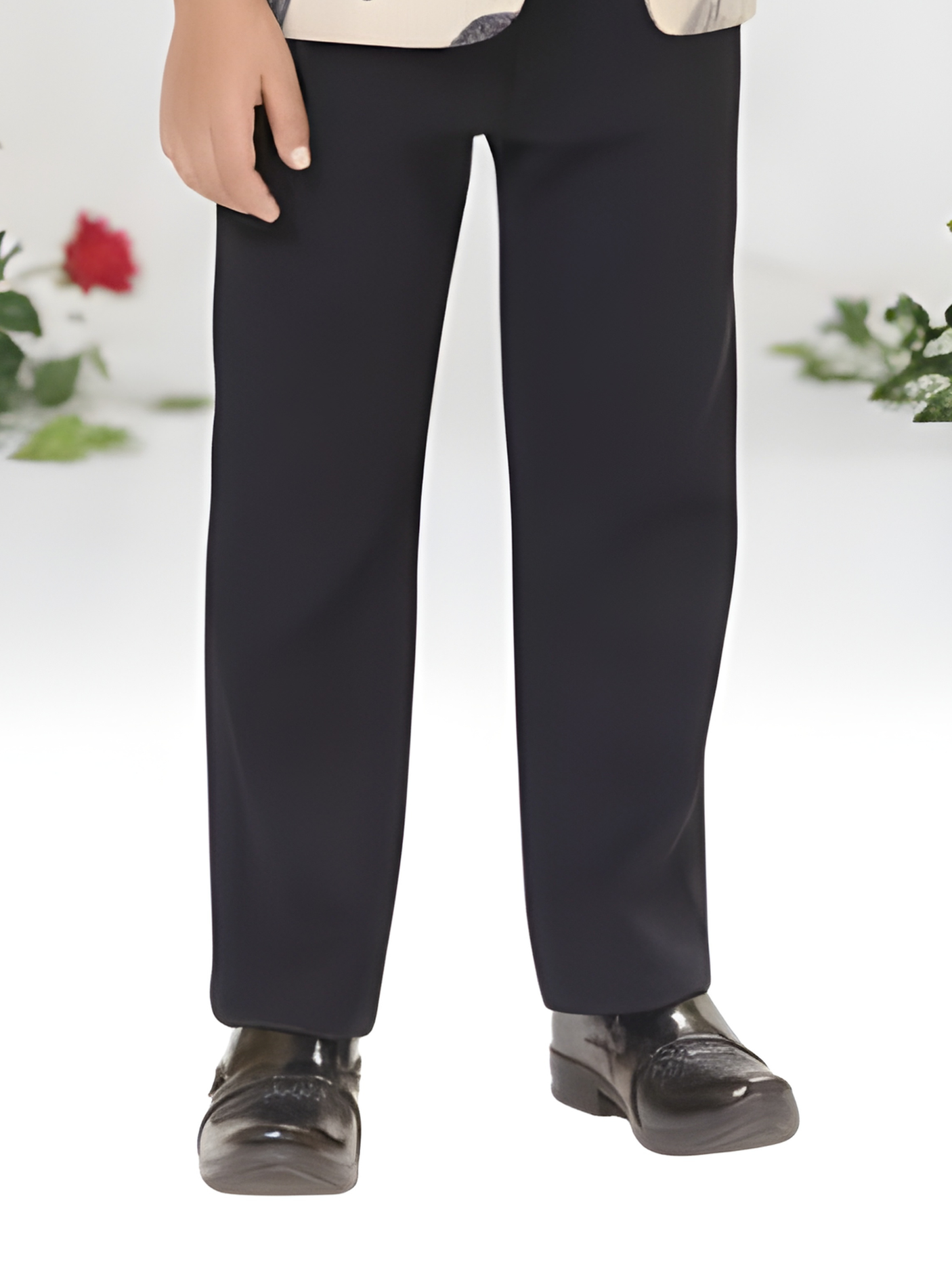 Boys' Cream & Black Botanical Print 3-Piece Suit Set.