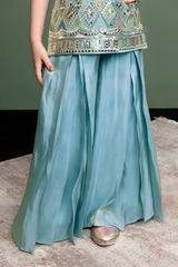 Girls' Aqua Blue Sharara Set with Sequined Peplum Kurta