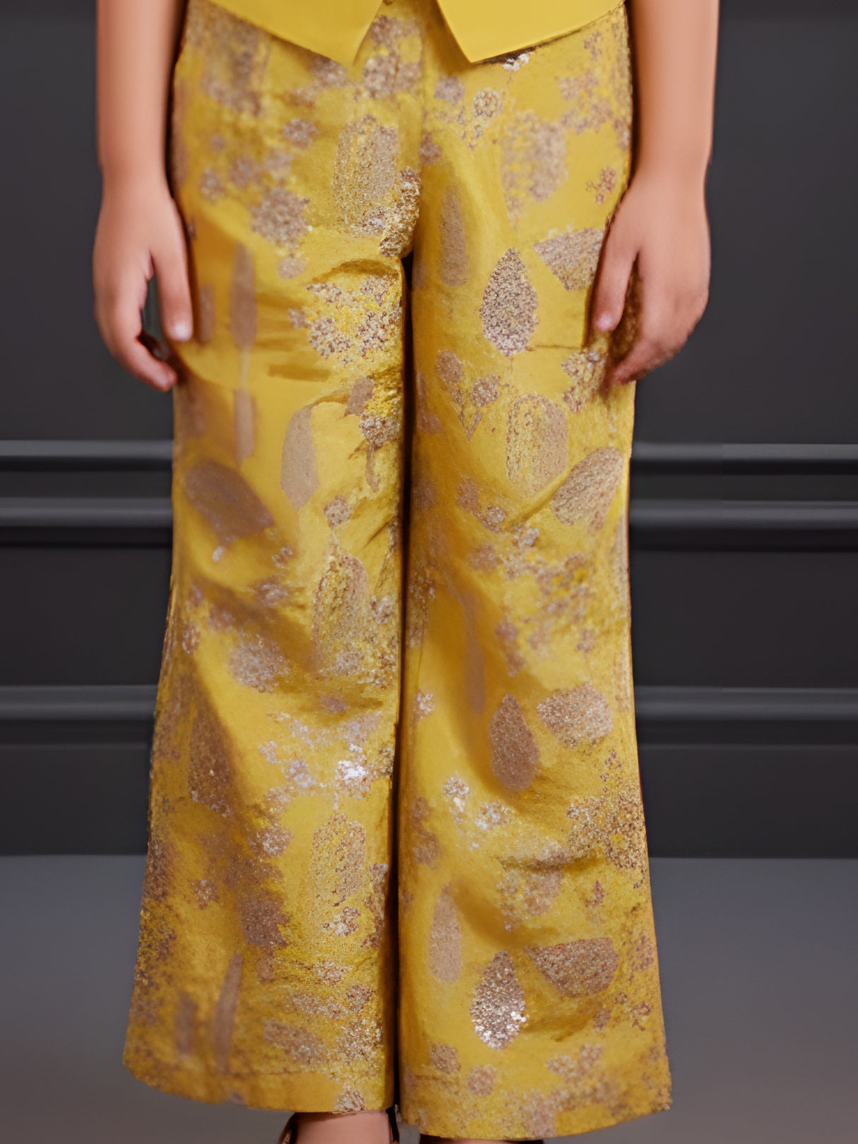 Girls' Festive Mustard Yellow Vest and Embroidered Palazzo Set