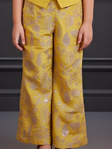 Girls' Festive Mustard Yellow Vest and Embroidered Palazzo Set