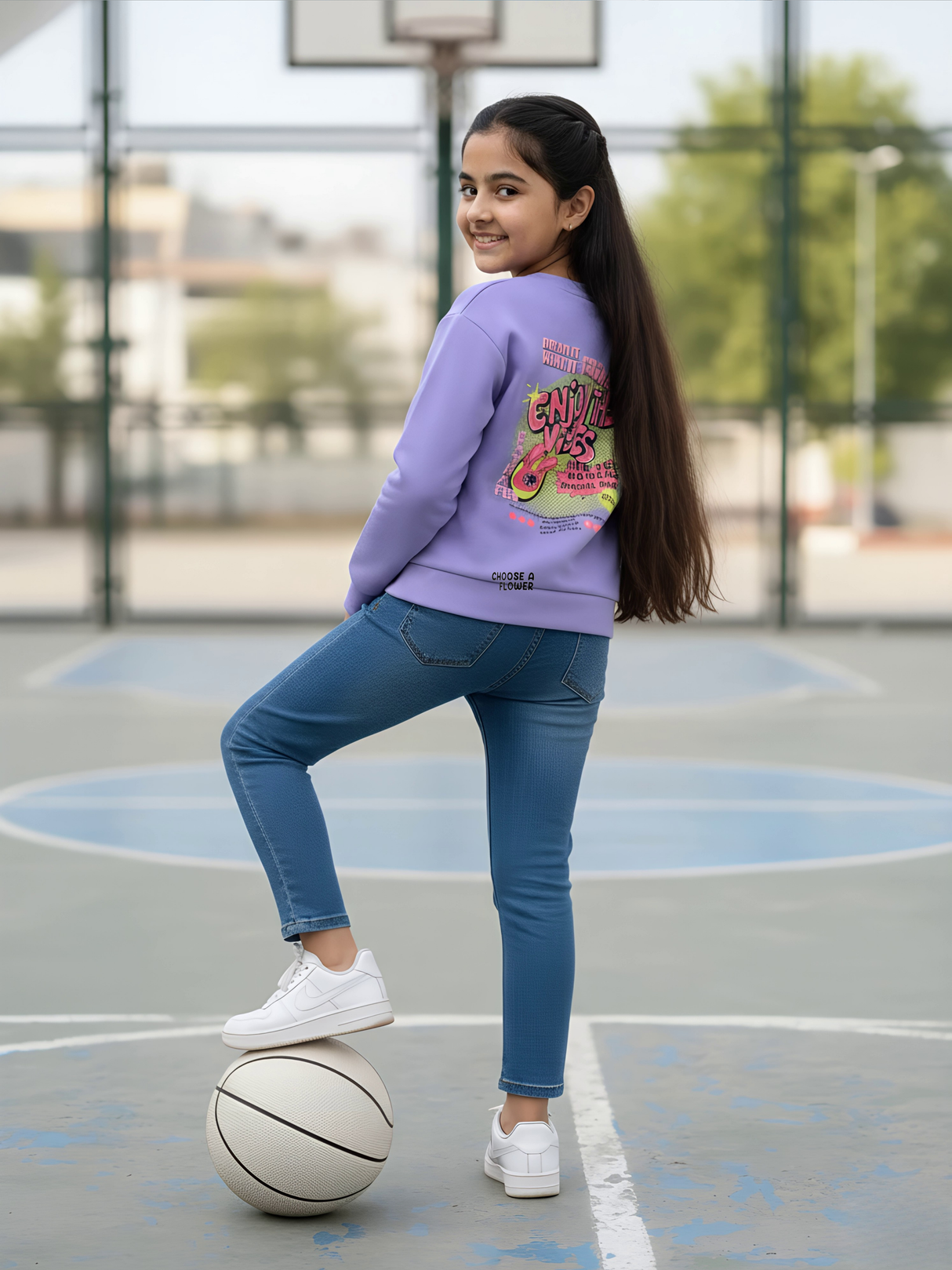 Girls "Enjoy The Vibes" Graphic Sweatshirt
