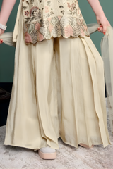 Girls' Elegant Cream Embroidered Peplum Sharara Set